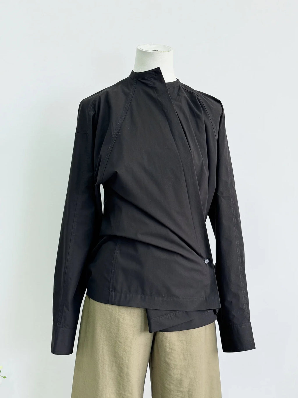 Asymmetric Button Side Split Long Sleeve Women's Shirt Le Home New Color Design Casual Commute Style Cotton British Style