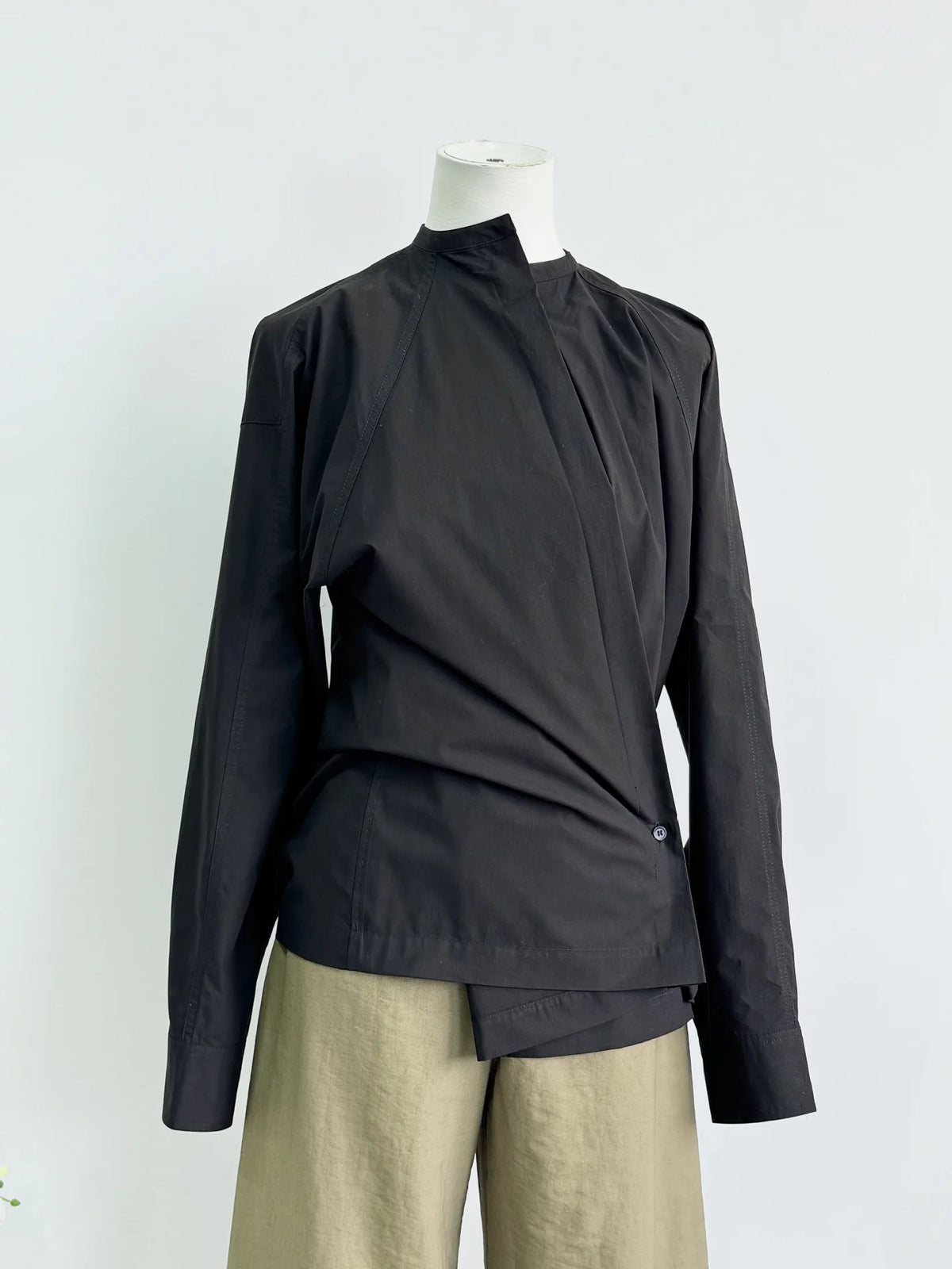 Asymmetric Button Side Split Long Sleeve Women's Shirt Le Home New Color Design Casual Commute Style Cotton British Style