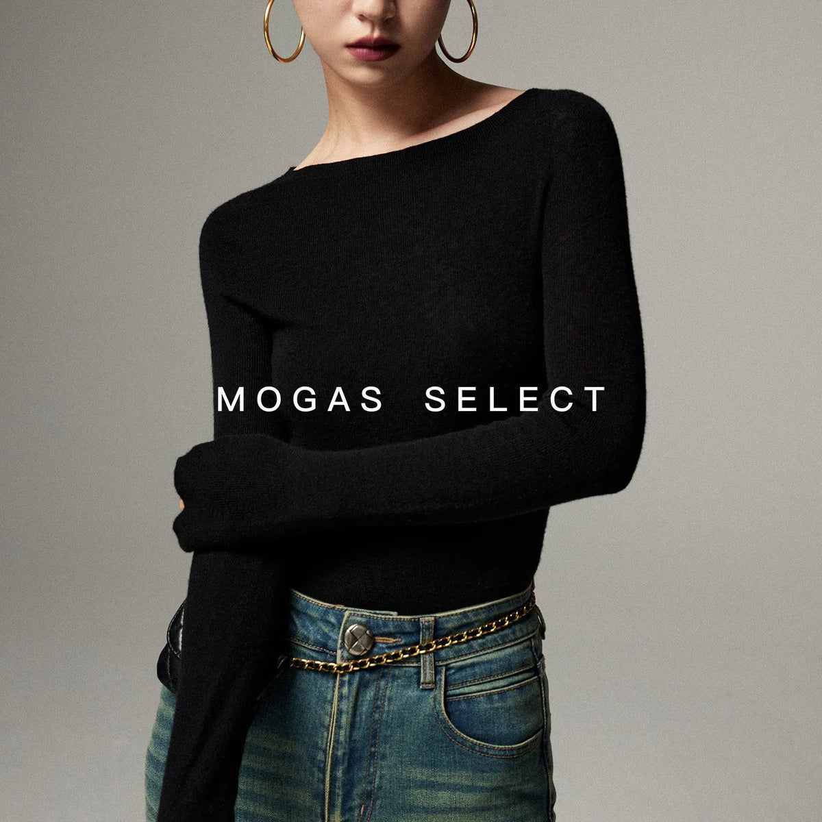 Mogas Luxury Cashmere Silk Seamless One-Shoulder Knitted Sweater Women's Autumn Winter Base Layer Fashionable Business Commut...