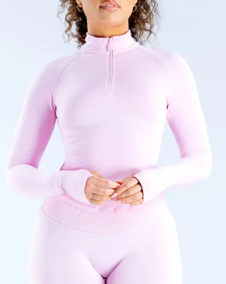 DFYNE Ultra Soft Nylon Fabric Long Sleeve Yoga Top Tight Fitness Outfit 1/4 Zipper Style Full Dull Finish Elastic T-Shirt