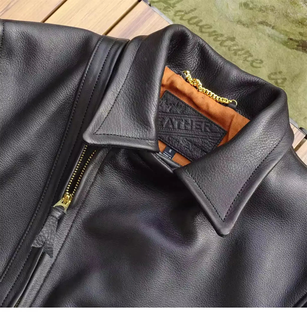 Black Winter Leather Jacket Men Sports Style Plus Size 5XL Genuine Natural Thick Cowhide Turn-Down Collar Mounted Police Coat