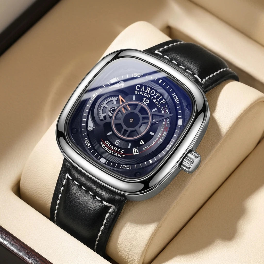 1 piece square case black leather strap ins style niche design personalized dial trendy versatile men's