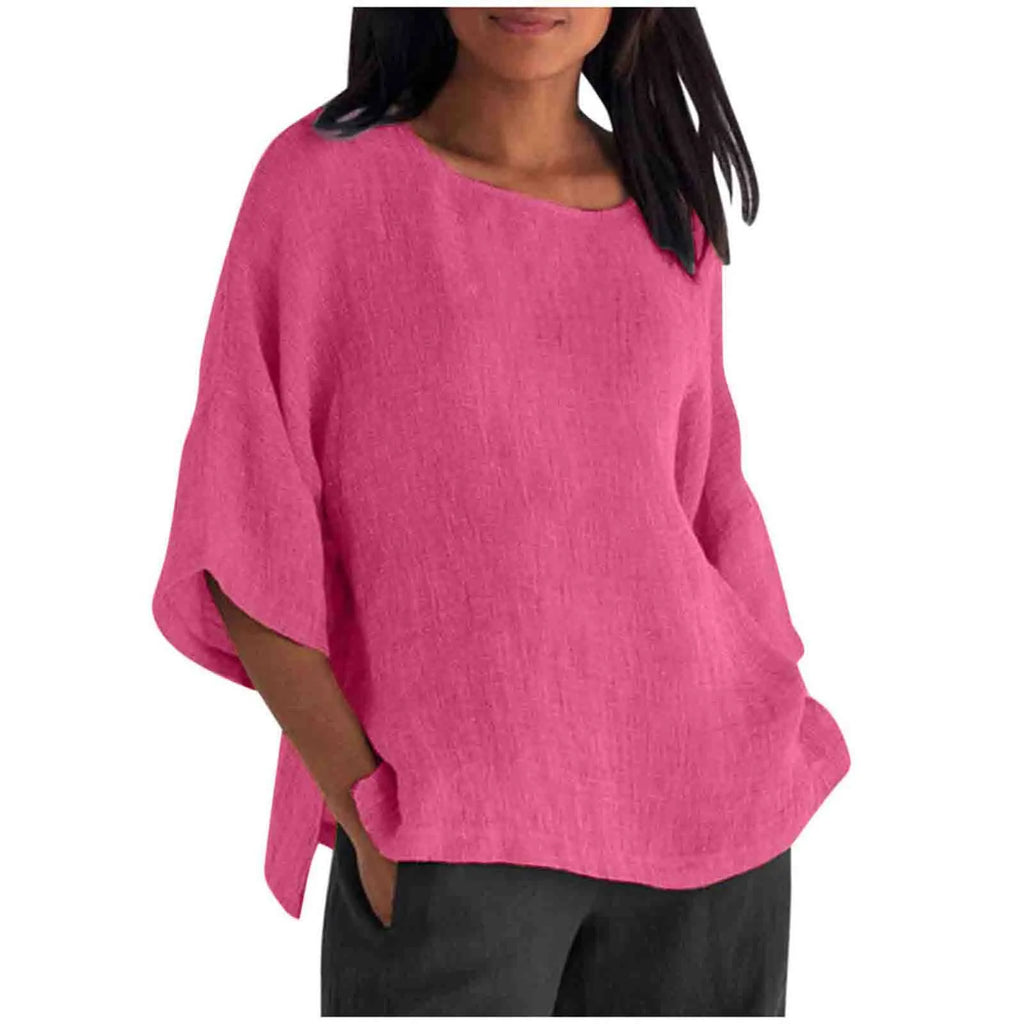 Hot Sale Of The Seasonwish Eaby Women's Cotton Linen Shirt round Neck Short Sleeve 25 Colors Casual Loose Fit Street Style Su...