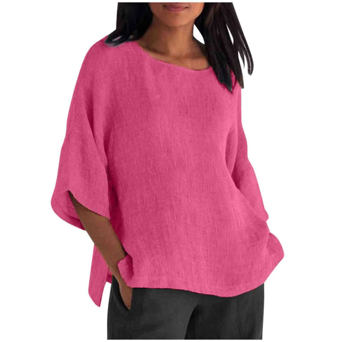 Hot Sale Of The Seasonwish Eaby Women's Cotton Linen Shirt round Neck Short Sleeve 25 Colors Casual Loose Fit Street Style Su...