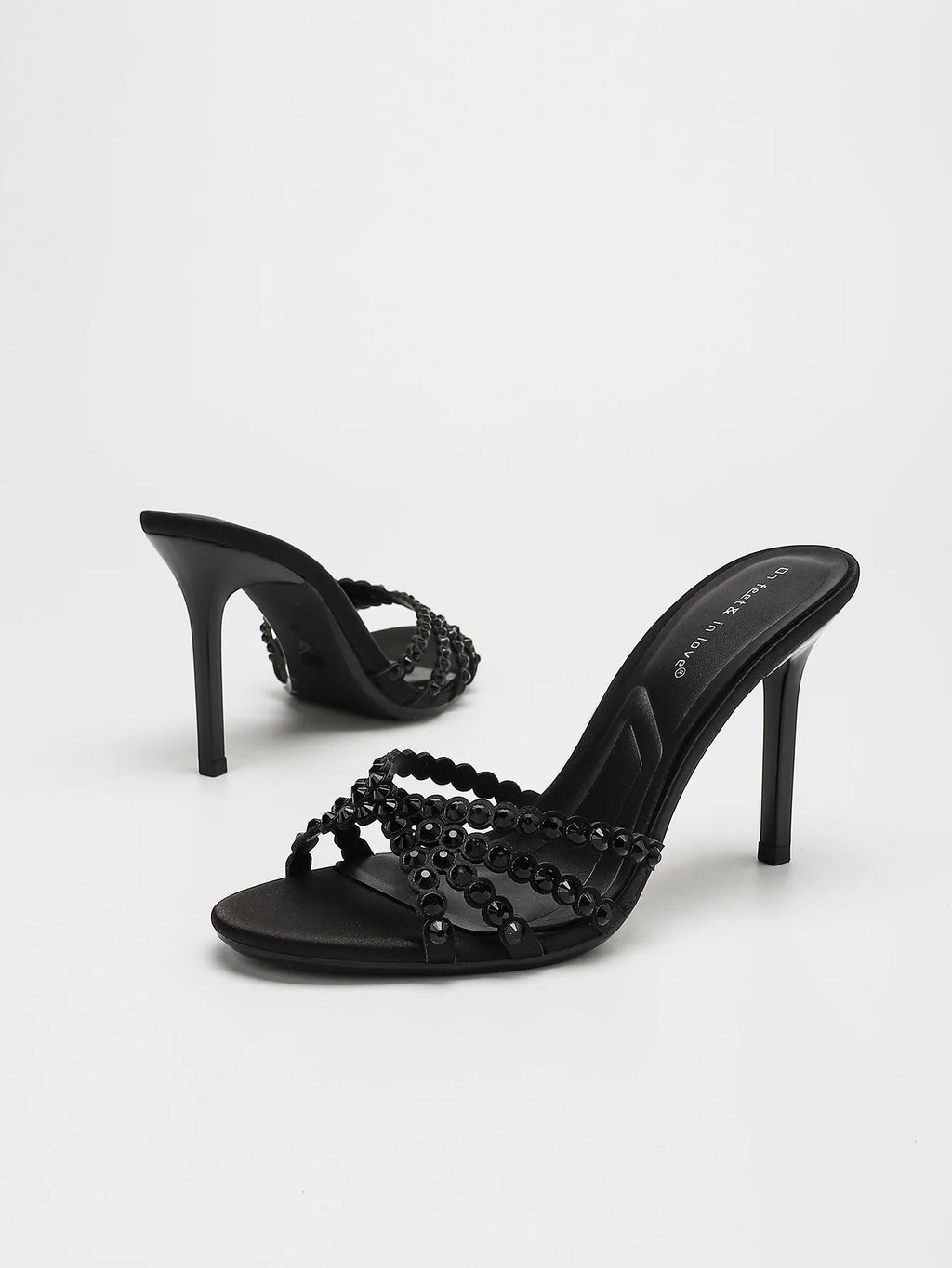Fashionable Diamond Strap High Heels Sandals Women's Summer Party Shoes Fine Heel Versatile Elegant Ladies' Slip-On Slippers