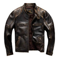 Dark Brown Autumn Leather Jacket Men Retro Style Plus Size 6XL Genuine Natural Cowhide Stand Collar J100 Motorcycle Sports Coat
