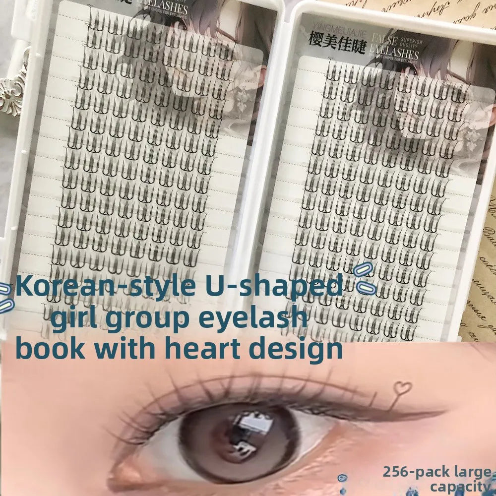 Korean Style U-Shaped Fake Eyelashes Heart Tail End Girls Group Soft Age-Reducing Natural Looking Fiber Material for Ordinary...