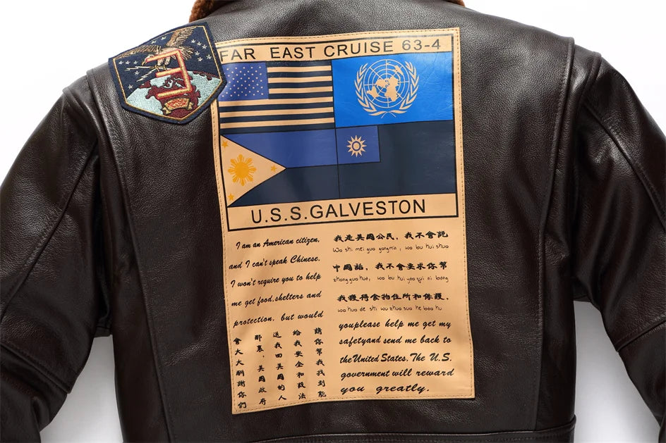 Black Winter Leather Jacket Men Retro Style Europe Size Genuine Natural Thick Cowhide Turn-Down Collar G1 Flight Coat