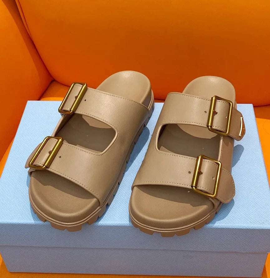 Roman Style Asymmetrical Bottom Sandals Genuine Leather Beach Slippers Women's Outdoor Wear Breathable Anti-slip Comfortable