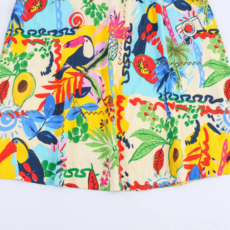 Fashionable Casual Tropical Print Cloak Style Midi Skirt Spring Summer New Arrival Women's Clothing Cotton Polyester Blend