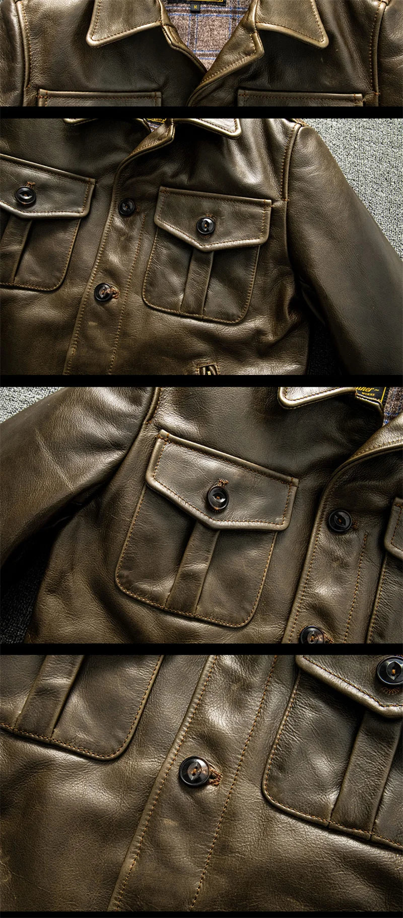 Light Green Autumn Leather Jacket Men Vintage Style Plus Size 4XL Genuine Natural Thick Cowhide Turn-Down Collar P37 Pilot Coat