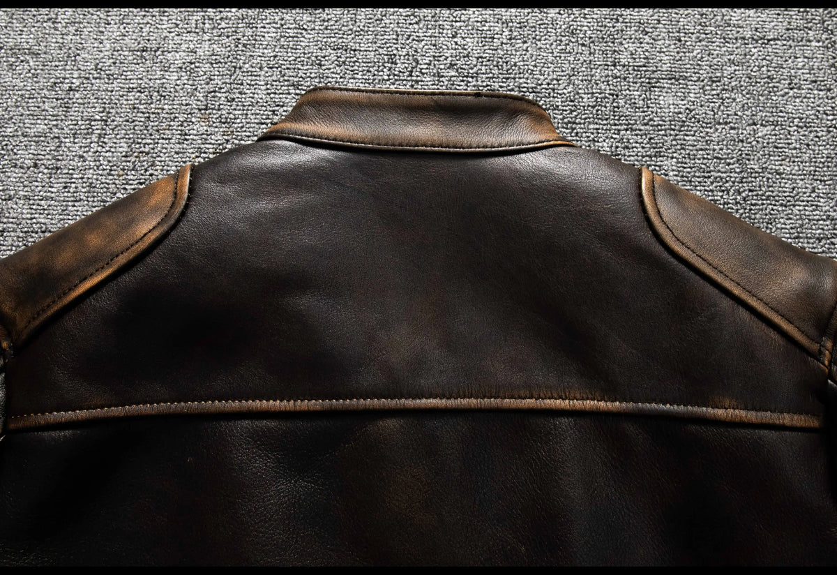 Dark Brown Autumn Leather Jacket Men Retro Style Plus Size 6XL Genuine Natural Cowhide Stand Collar J100 Motorcycle Sports Coat