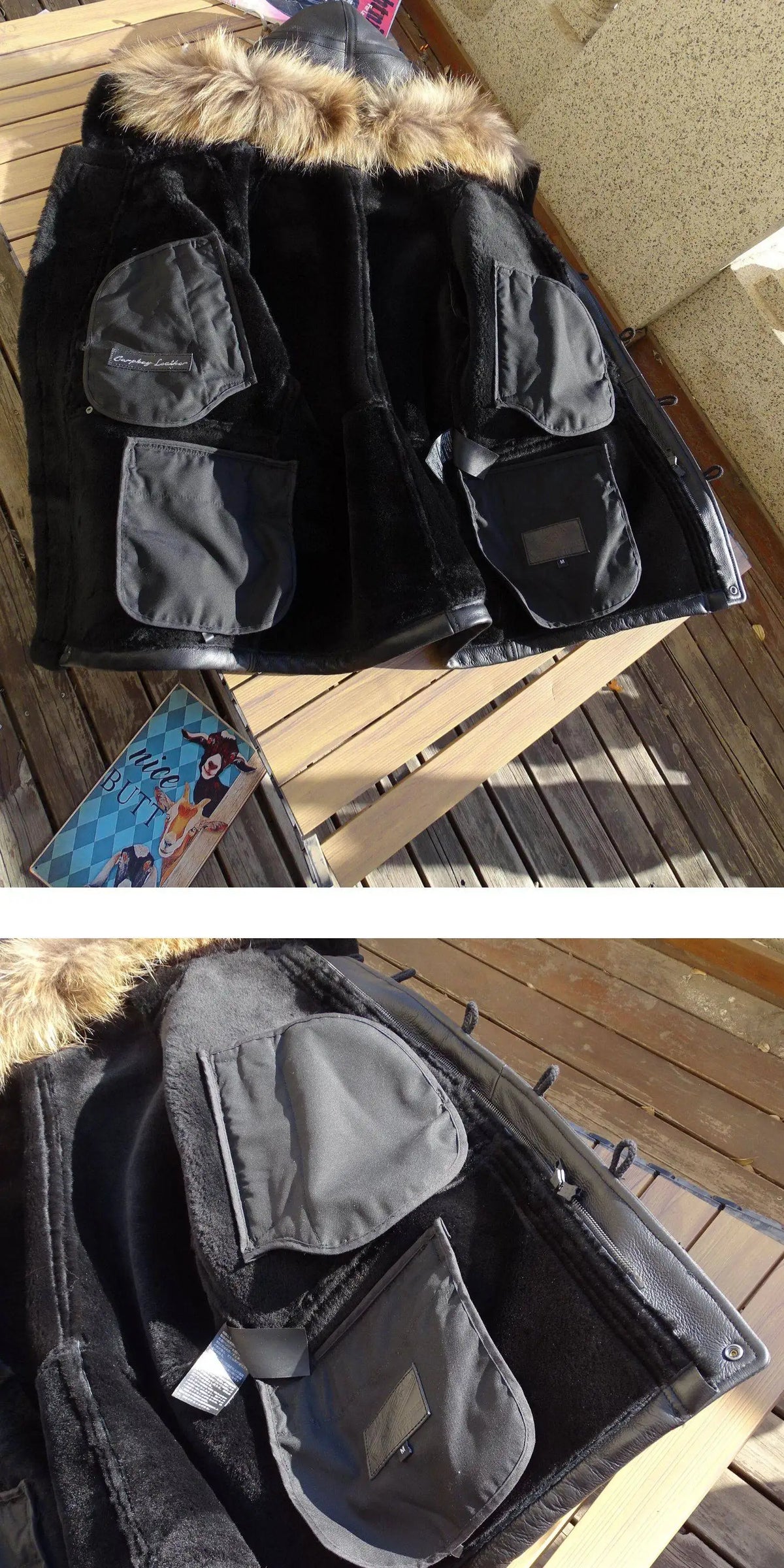 Black Winter Hooded Shearling Jacket Men Casual Style Plus Size 3XL Genuine Natural Thick Sheepskin Warm Single Breasted Coat