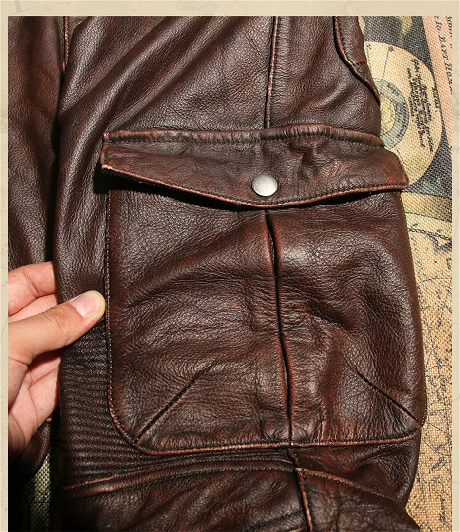 Retro Black Winter Leather Trousers Men Vintage Style Genuine Natural Cowhide Can Add Motorcycle Protection Device Leather Pants