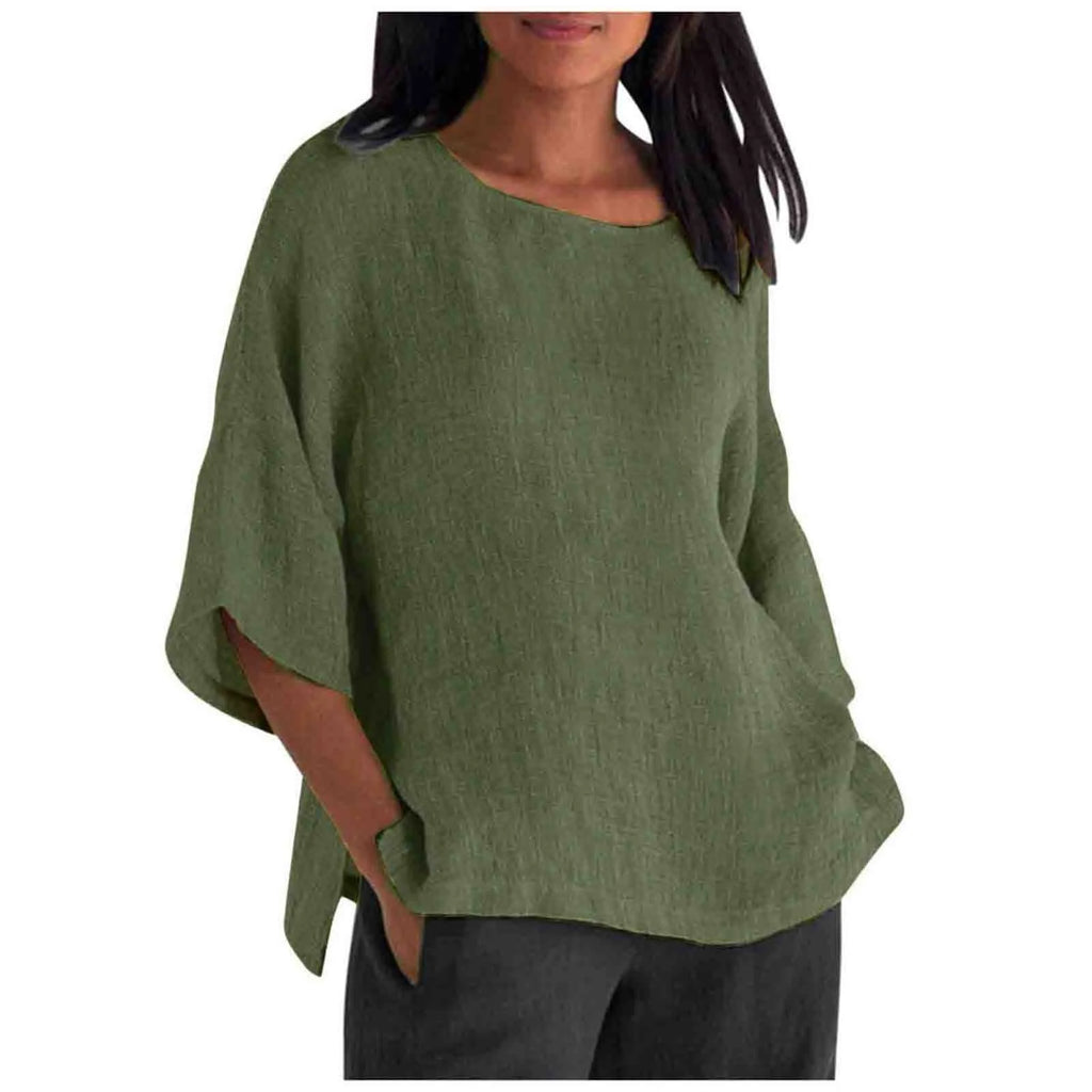 Hot Sale Of The Seasonwish Eaby Women's Cotton Linen Shirt round Neck Short Sleeve 25 Colors Casual Loose Fit Street Style Su...