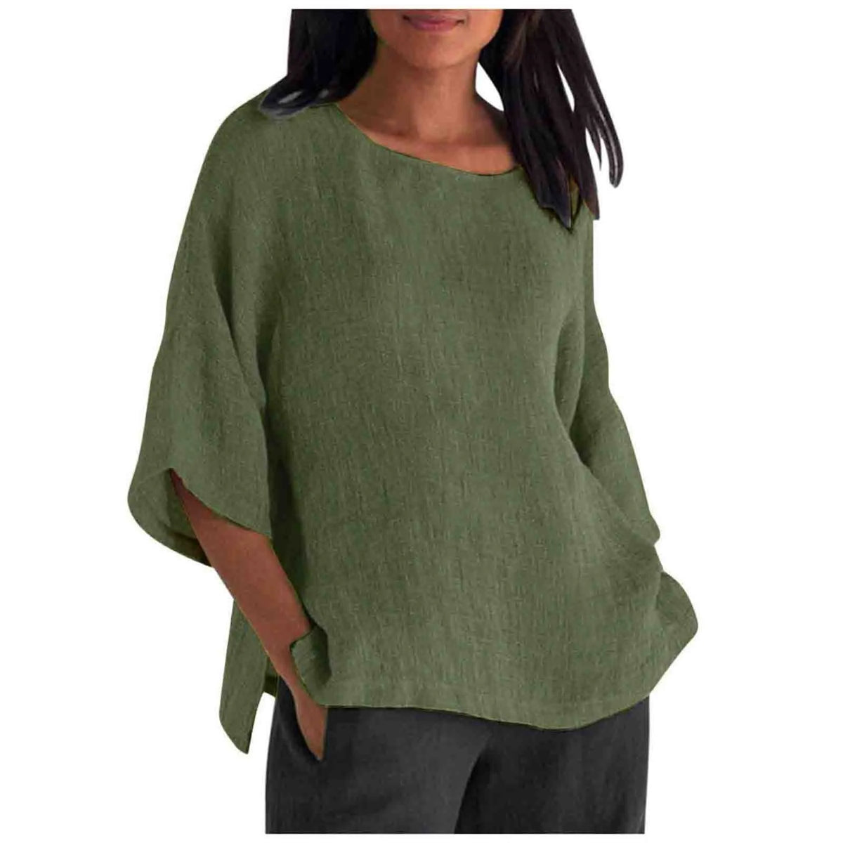 Hot Sale Of The Seasonwish Eaby Women's Cotton Linen Shirt round Neck Short Sleeve 25 Colors Casual Loose Fit Street Style Su...