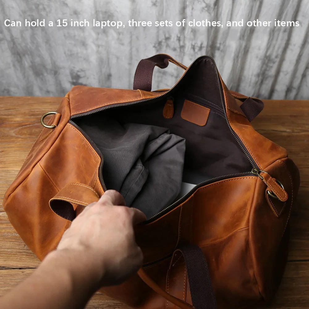 NZPJ Retro Genuine Leather Men's Travel Baotou Layer Cowhide Handbag Crazy Horse Leather Single Shoulder Crossbody Bag