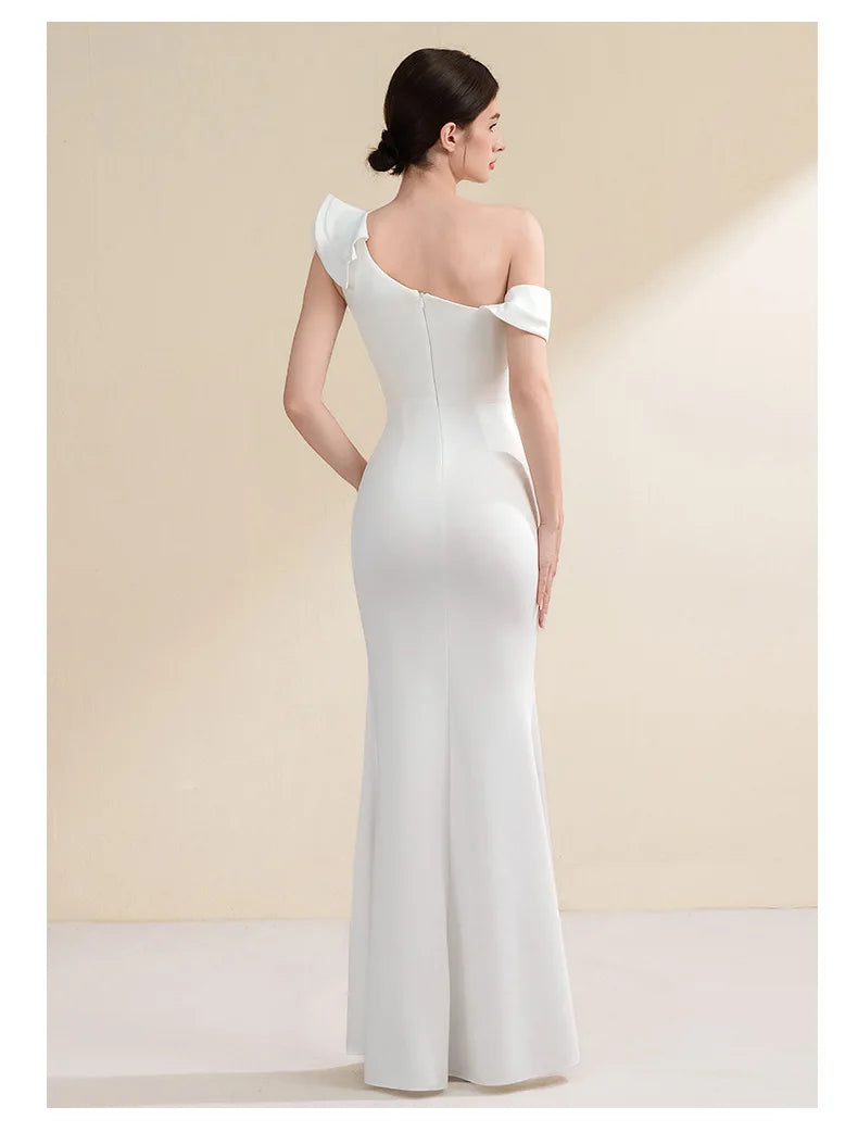 Elegant Evening Gown Slimming Fish Tail Dress Fashionable Shoulder Bared Polyester Long Sleeve High Waist Party Dress