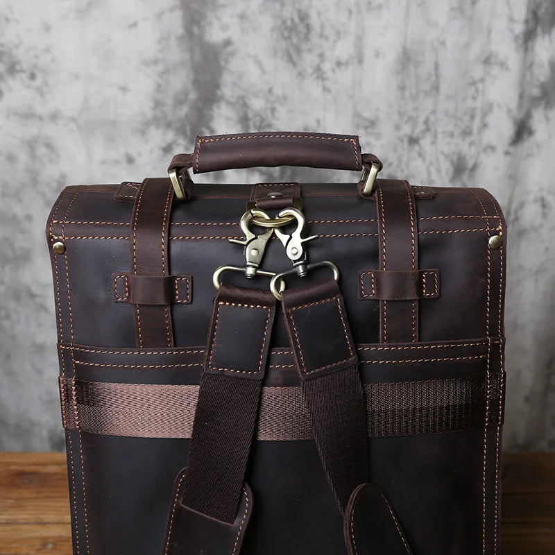 NZPJ Vintage Genuine Leather Men's Shoulder Bag Top Layer Cowhide Crossbody Bag Crazy Horse Leather Handheld Briefcase Laptops