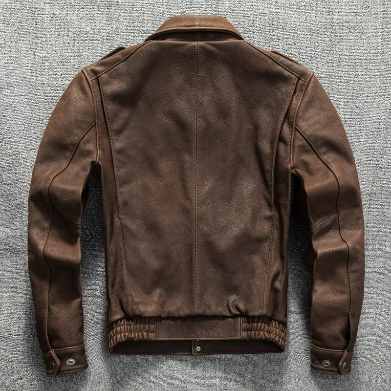 Genuine Natural Thick Cowhide California Mounted Police Coat Dark Brown Winter Leather Jacket Men Retro Style Plus Size 5XL