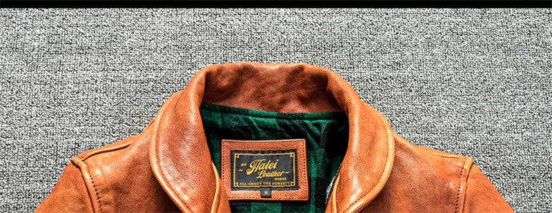 Orange Spring Leather Jacket Men Japan Casual Style Plus Size 5XL Natural Sheepskin Single Breasted Short Genuine Leather Coat