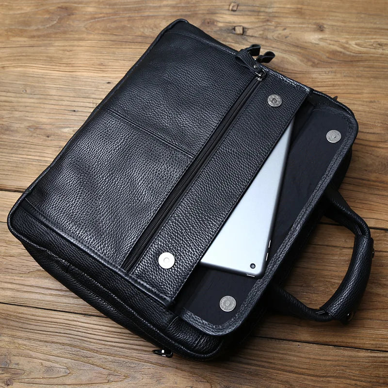 Fashion Leather Men Briefcase Top Layer Cowhide Business Handbag Casual Shoulder Messenger Bag for 15 Inch Laptop Bag NZPJ