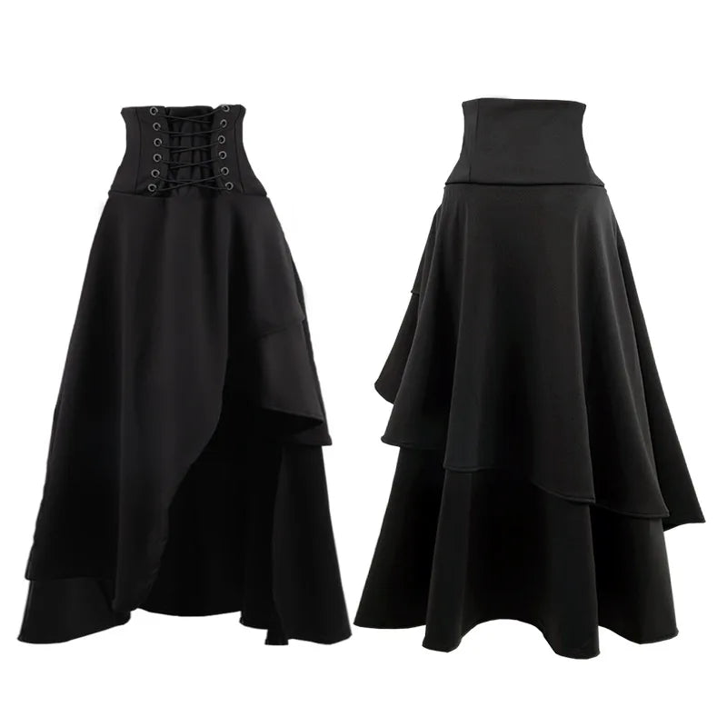 High Waist Gothic Skirt Half Length Irregular Long Skirt Five Colors Vintage Style Polyester Fabric Spring Summer Fashion