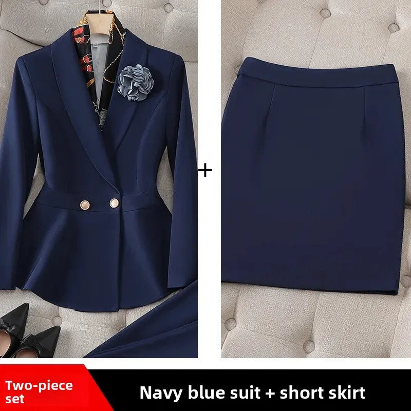 Professional Women's White Slim Fit Workwear Set Fashionable Commute Suit Knee-Length Polyester Fiber Midi Skirt