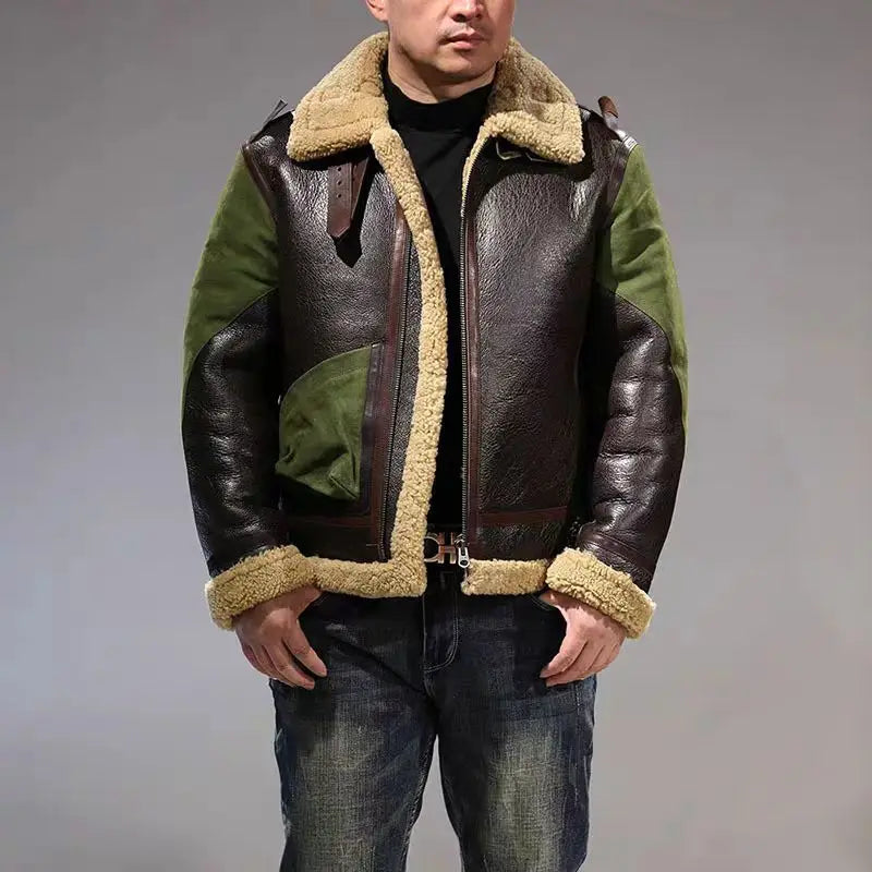 Dark Brown Winter Shearling Jacket Men Retro Style Plus Size 6XL Genuine Natural Thick Sheepskin Turn-Down Collar Flight Coat