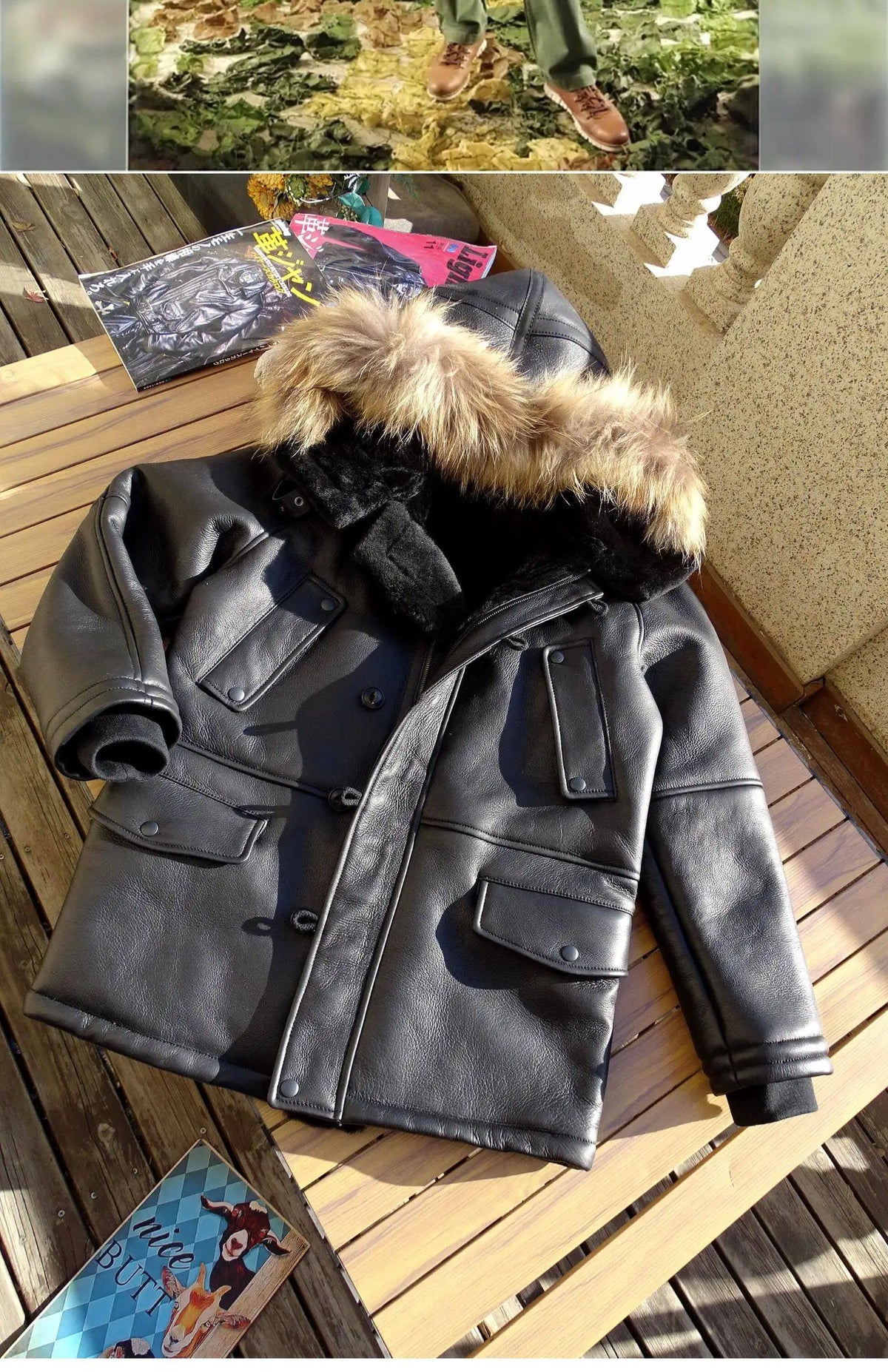 Black Winter Hooded Shearling Jacket Men Casual Style Plus Size 3XL Genuine Natural Thick Sheepskin Warm Single Breasted Coat