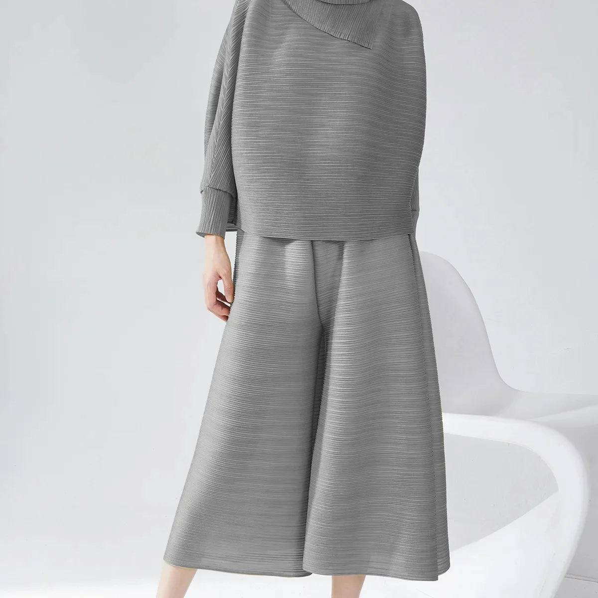 plus Size Women's Wide Leg Pants Draped Thin Folded Summer Casual Seven-Five-Length Loose Fit Trousers by None(Ae Stock)