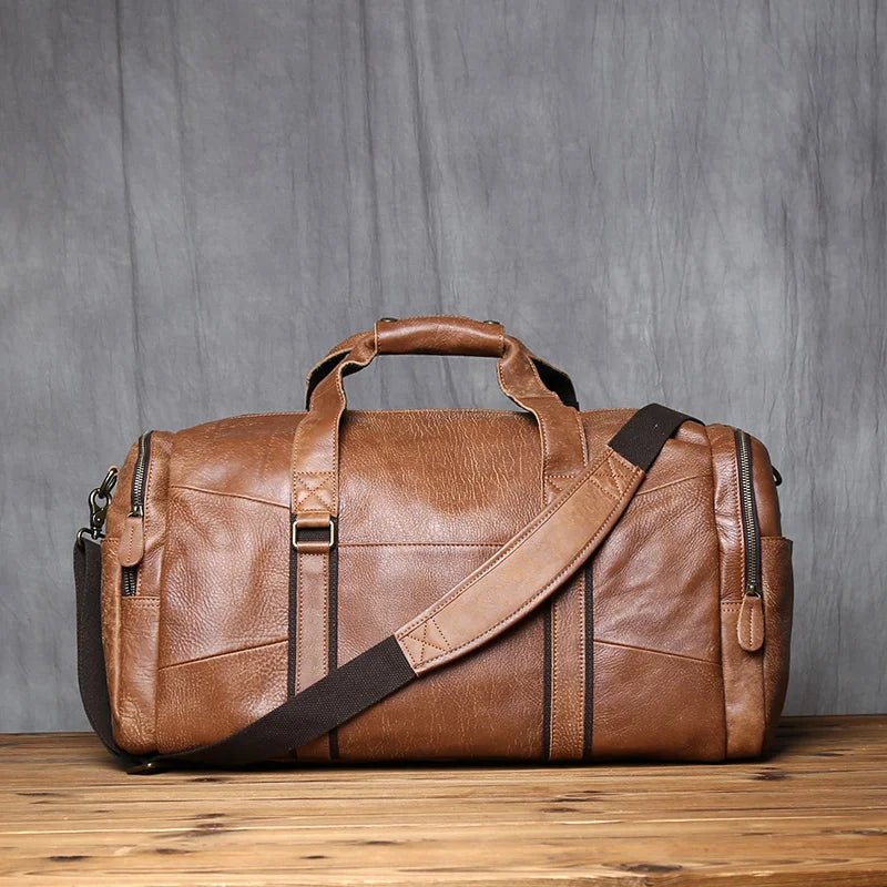NZPJ Leather Retro Men's Travel Bag Shoulder Messenger Casual Backpack Top Layer Cowhide Large Capacity Luggage Bag Handbag