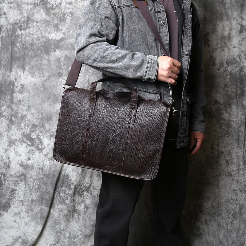 NZPJ Men's Handbag Genuine Leather Briefcase Top Layer Cowhide Shoulder Messenger Bag Fashion Laptop Bag for 15 Inch Laptop
