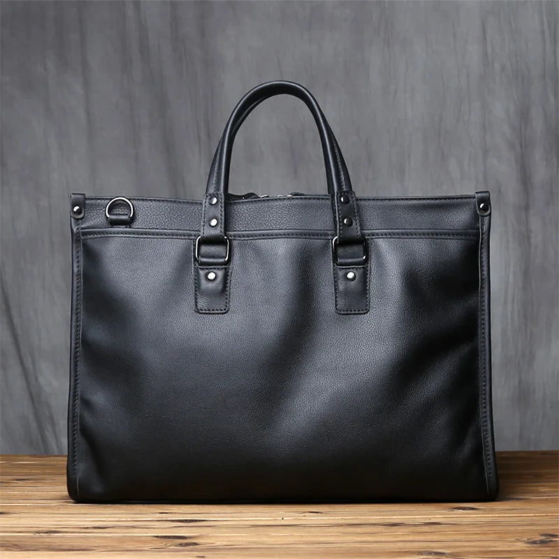 NZPJ Genuine Leather Men Briefcase Natural Cowhide Casual Handbag Soft Leather Business Shoulder Bag For 16 Inch Laptop