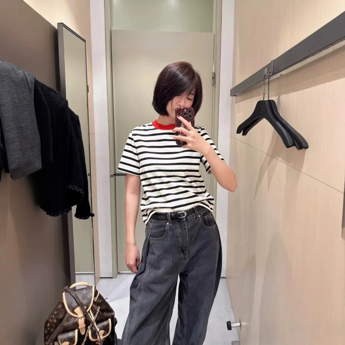 Classic round Neck T-Shirt Standard Fit Red Stripes New Summer 2026 Cotton Comfortable Loose Style Commute Fashion