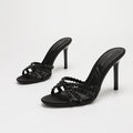 Fashionable Diamond Strap High Heels Sandals Women's Summer Party Shoes Fine Heel Versatile Elegant Ladies' Slip-On Slippers