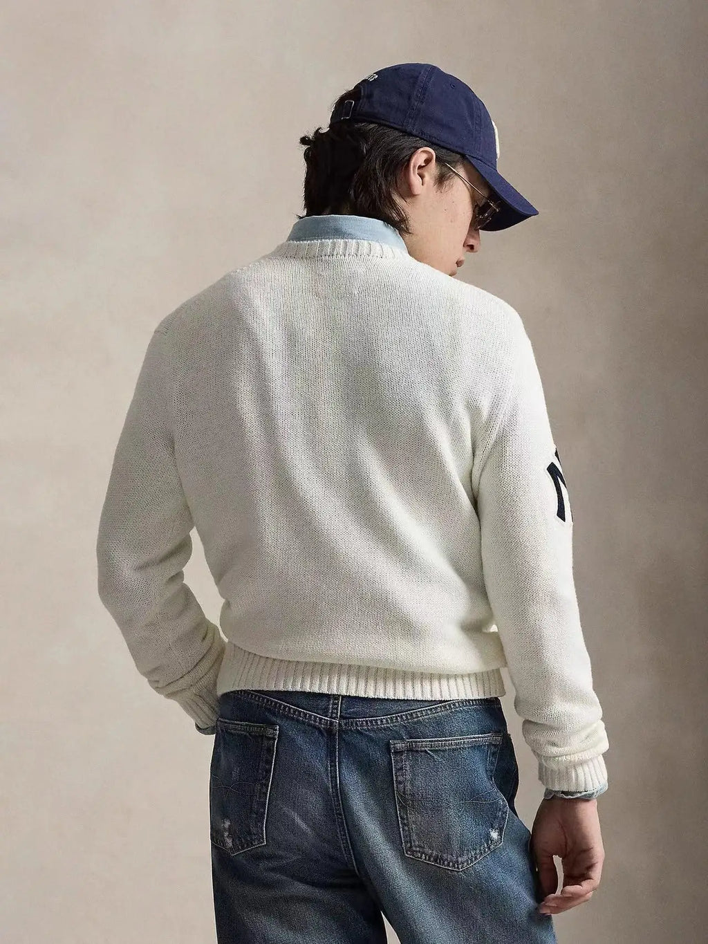 Yankees Baseball Bear Sweater Thick Knitted Cotton Linen Blend Long Sleeve round Neck Embroidered 3D Cartoon Casual Style