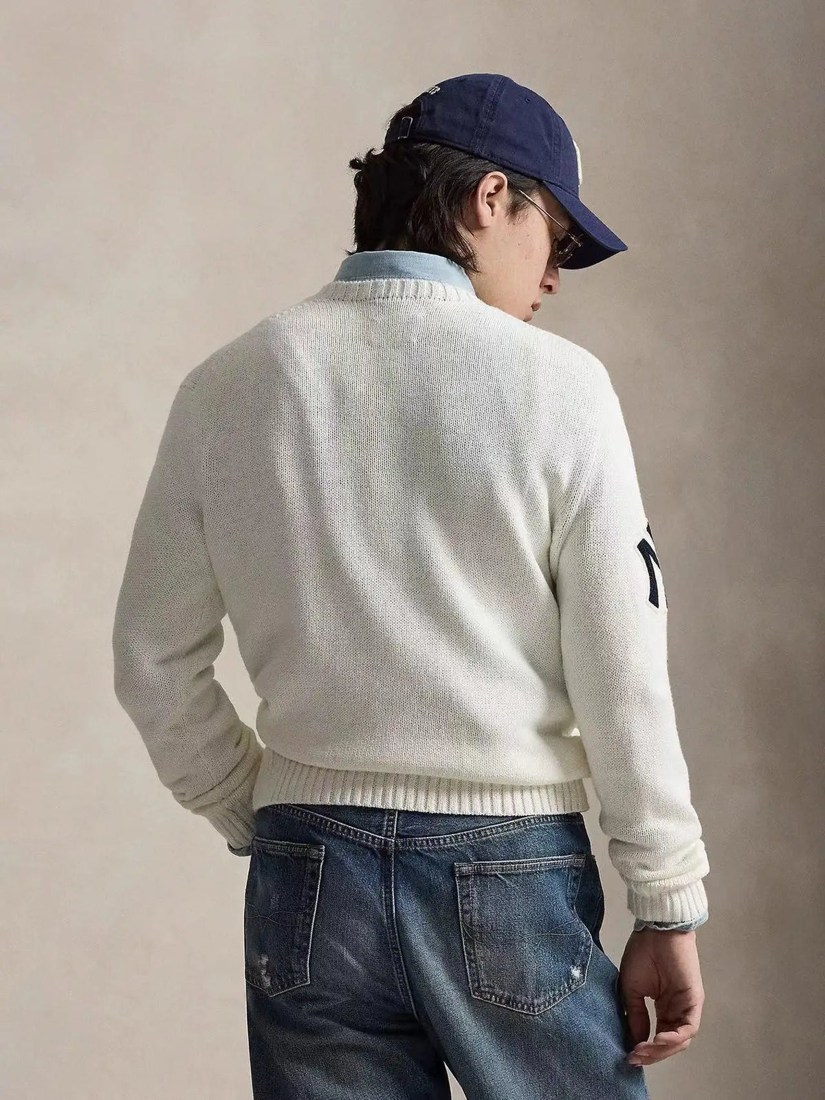 Yankees Baseball Bear Sweater Thick Knitted Cotton Linen Blend Long Sleeve round Neck Embroidered 3D Cartoon Casual Style