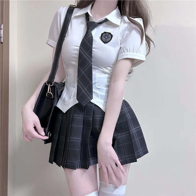 American Style Uniform Short Sleeve Women's School Uniform Set Waist-Cinching Jk Outfit Mini Skirt Sweet Fresh Princess Sleeve