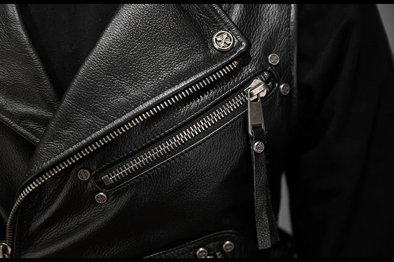 Men Red Brown Leather Biker Vest Vintage Distressed Asymmetrical Zip Sleeveless Jacket Punk Rock Studded Multi-Pocket Waistcoat