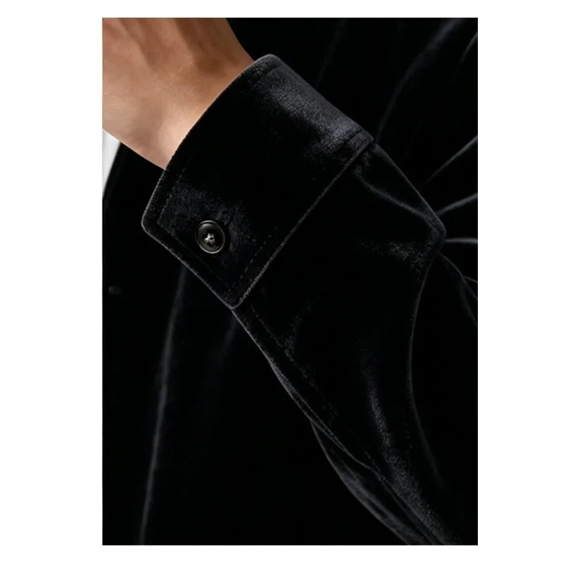 Natural Silk Velvet Men's Jacket - Long-sleeved Collar Formal Coat - Loose, Comfortable, Soft, Smooth, Casual Shirt