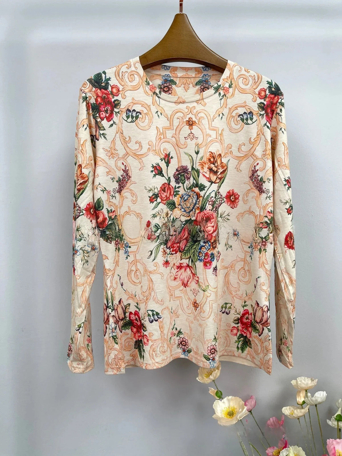 New Autumn Fashion Baby Cotton Long Sleeve T-Shirt All over Print Casual round Neck Elegant Loose Fit Versatile Comfortable