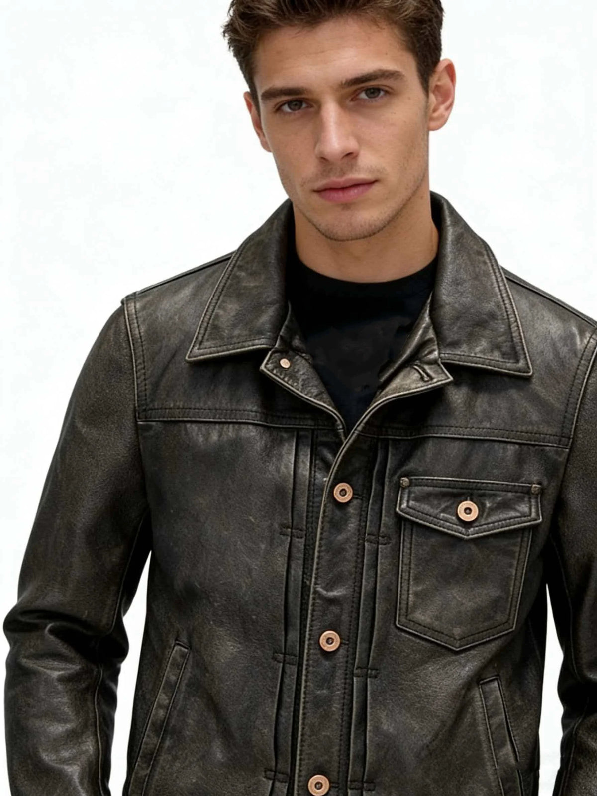 Black Spring Leather Jacket Men Vintage Style Plus Size 5XL Genuine Natural Cowhide Turn-Down Collar Single Breasted Coat