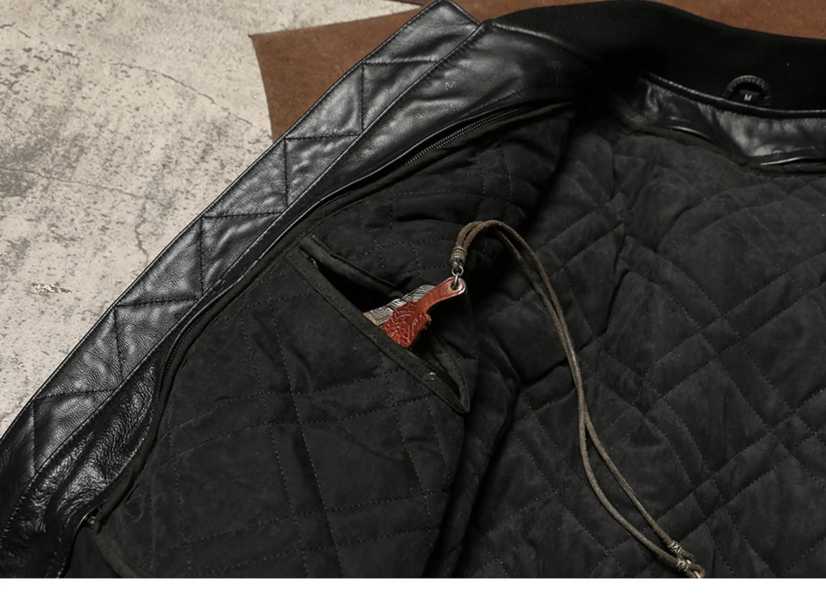 Black Winter Leather Jacket Men Military Style Plus Size 5XL Genuine Natural Sheepskin Thick Warm MA1 Flight Leather Coat