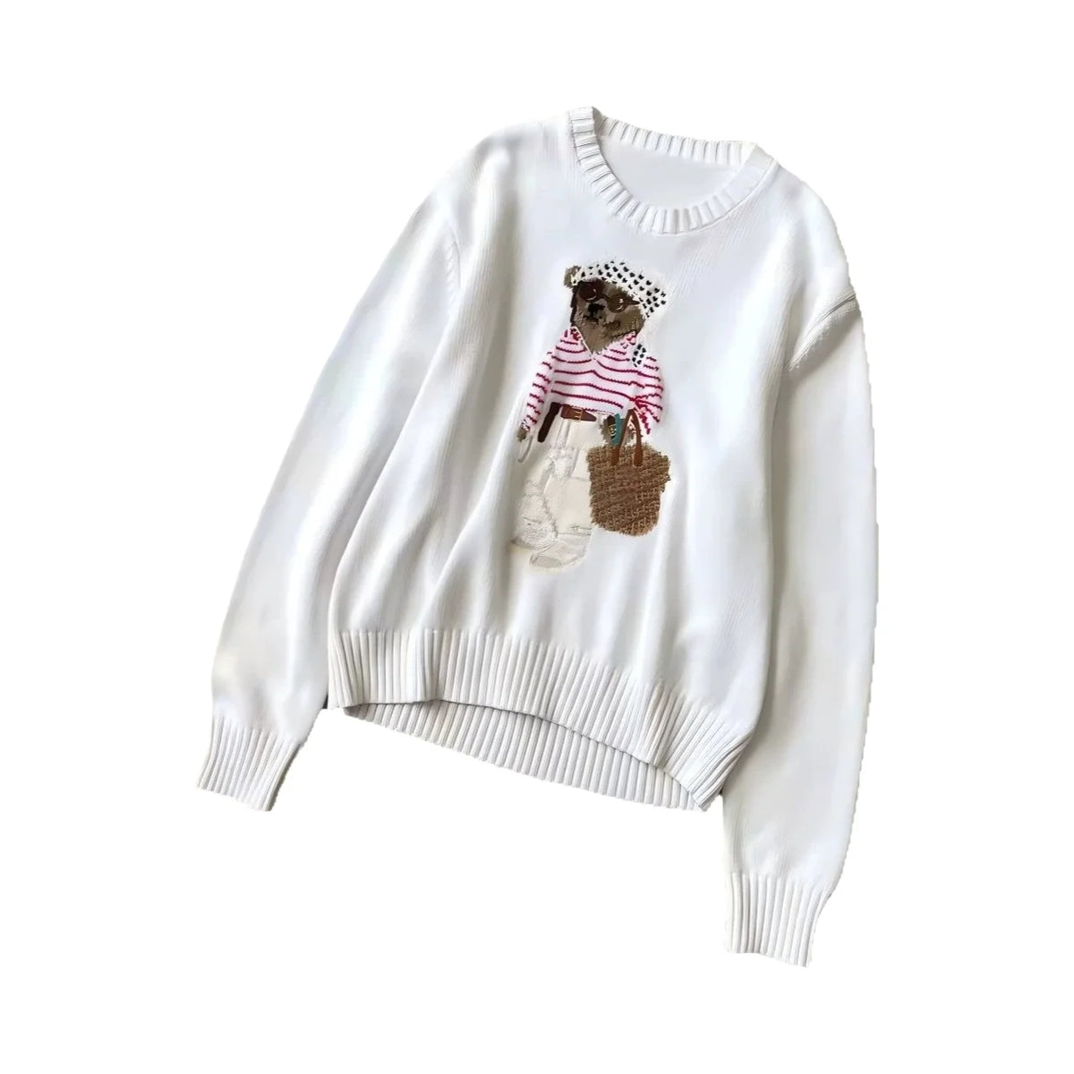 Loose Fit round Neck Knitwear Summer Women's Style Cotton Linen Blend Long Sleeve Casual Top Animal Pattern Embroidered