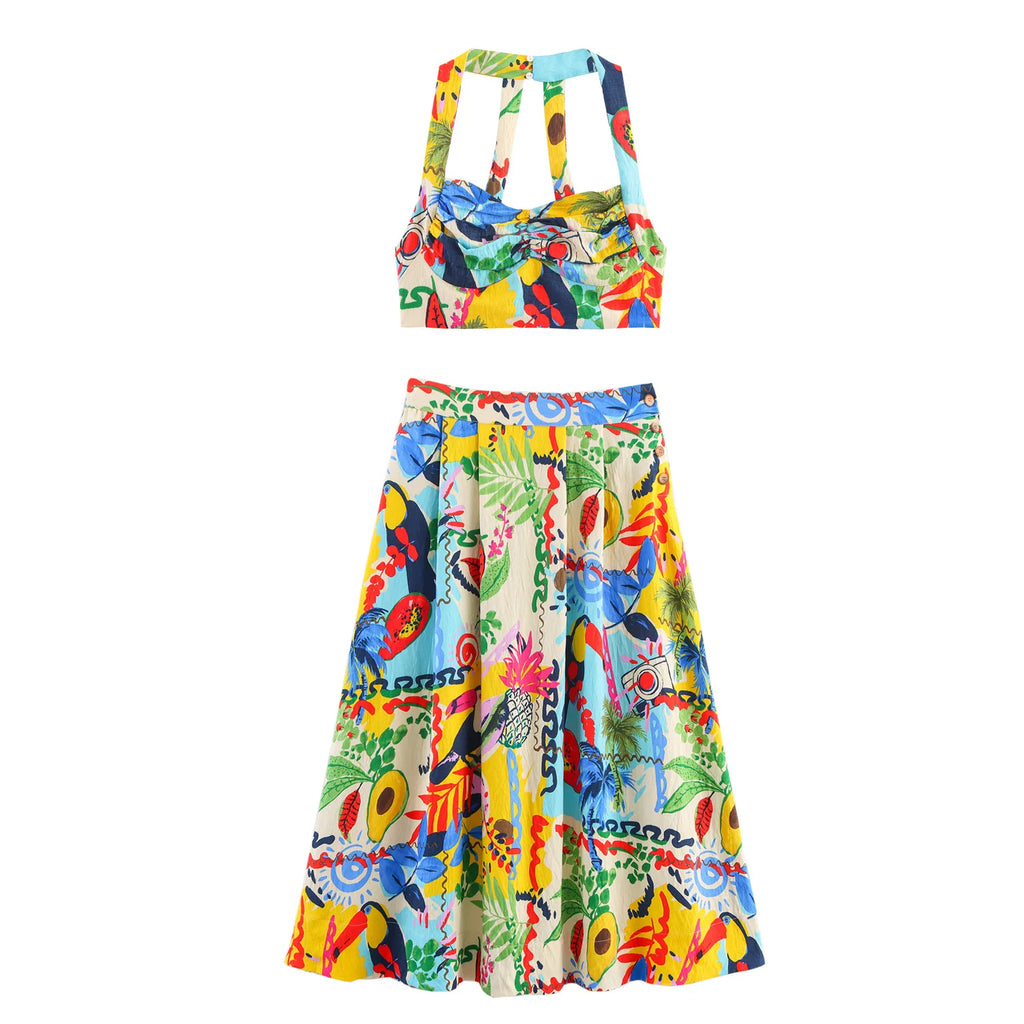 Fashionable Casual Tropical Print Cloak Style Midi Skirt Spring Summer New Arrival Women's Clothing Cotton Polyester Blend