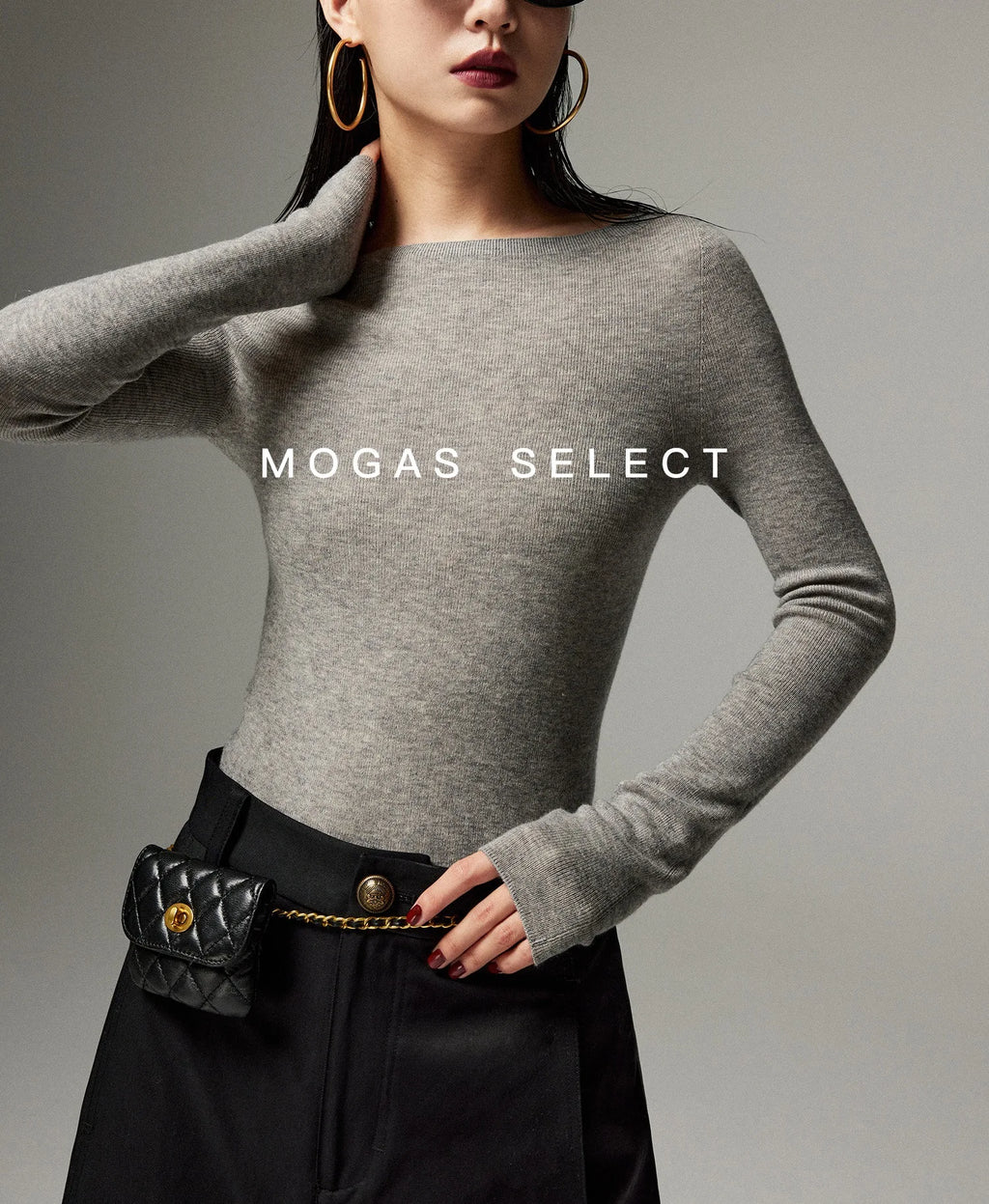 Mogas Luxury Cashmere Silk Seamless One-Shoulder Knitted Sweater Women's Autumn Winter Base Layer Fashionable Business Commut...