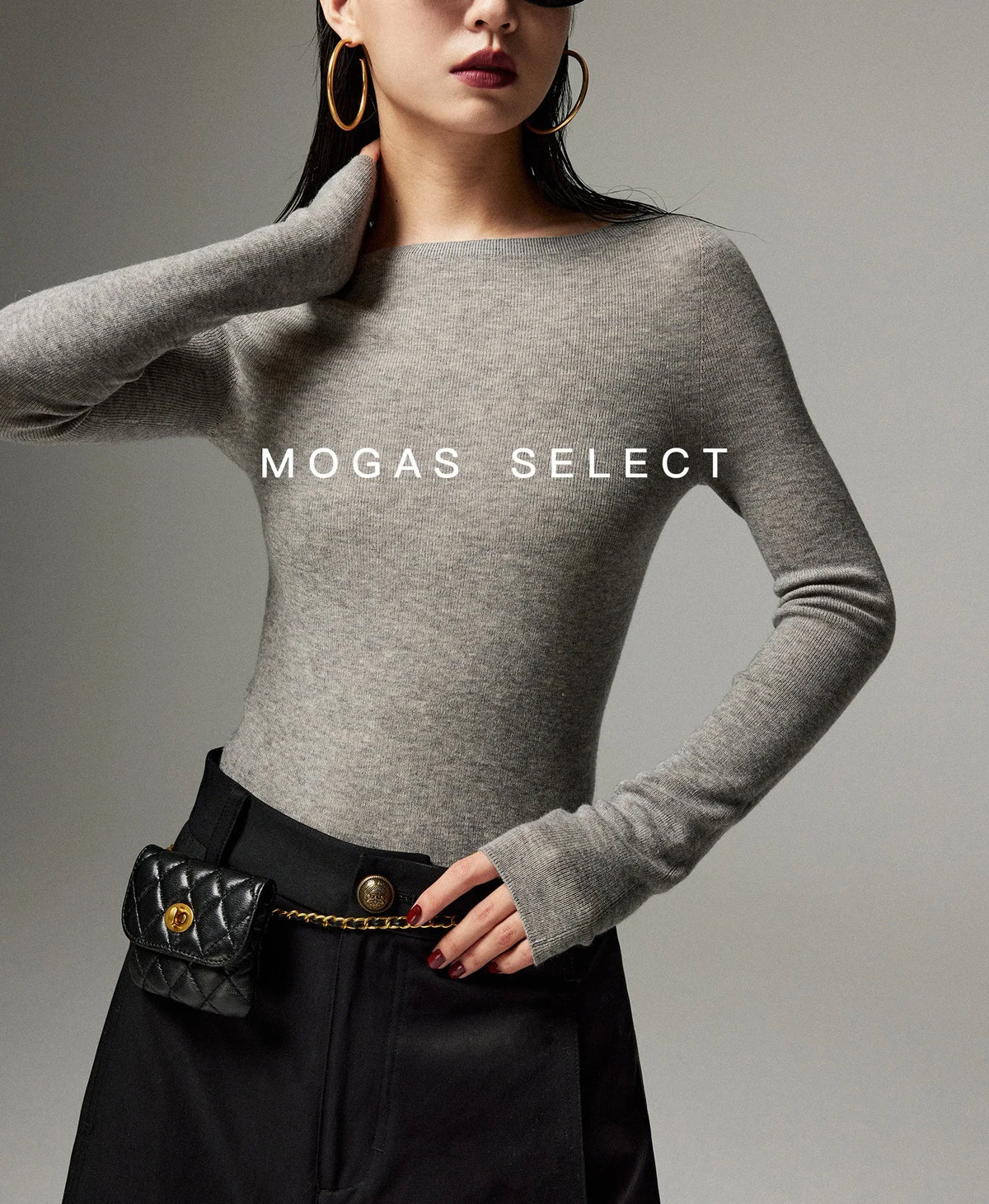 Mogas Luxury Cashmere Silk Seamless One-Shoulder Knitted Sweater Women's Autumn Winter Base Layer Fashionable Business Commut...