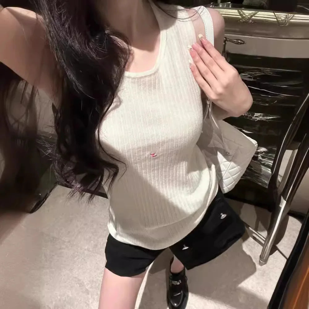 2026 New YS Letter Logo Embroidery Vest Women's Solid Soft Comfortable Sleeveless Base Tank Top Outerwear round Neck Spring F...