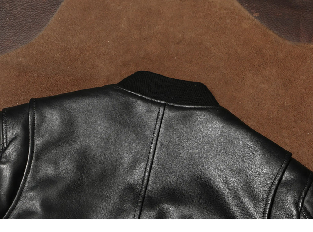 Black Winter Leather Jacket Men Military Style Plus Size 5XL Genuine Natural Sheepskin Thick Warm MA1 Flight Leather Coat